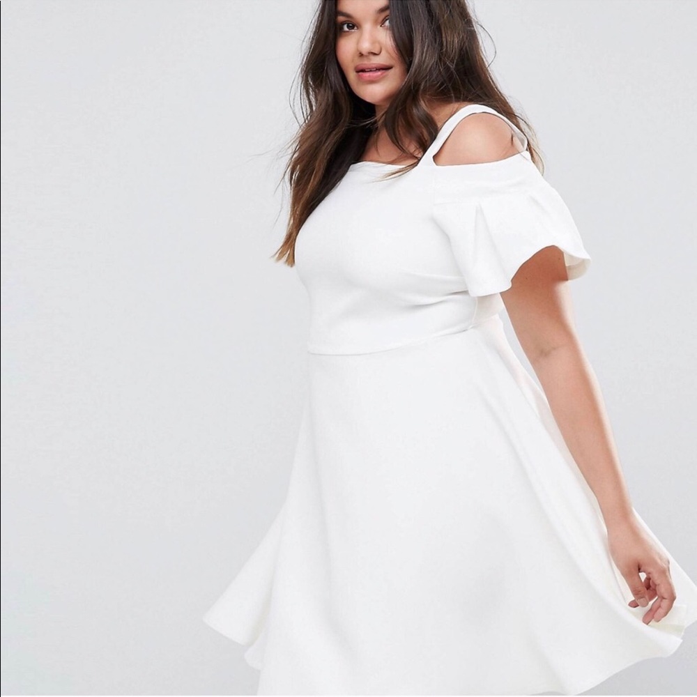 White cold shoulder dress